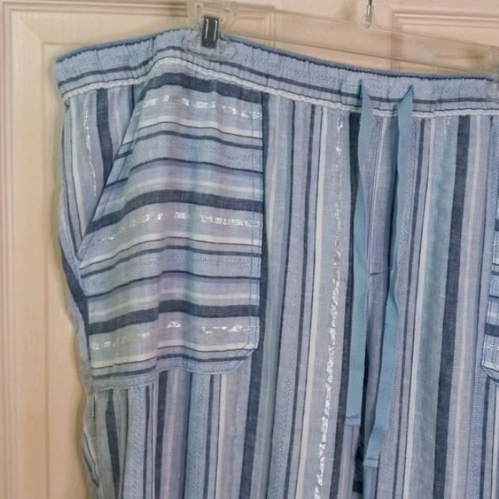 LB Linen Wide Leg Striped Crop Pant Sz26 NWT Plus Size - Picture 3 of 8